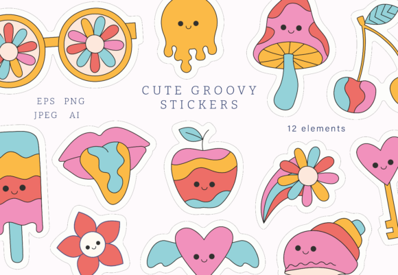 Cute Groovy Stickers Set