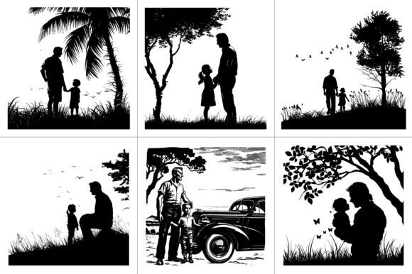 Dad Son Daughter Silhouette Graphics and Crafts