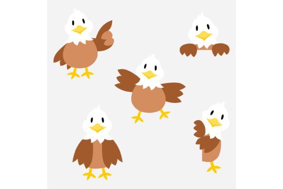 Eagle Cartoon in Many Actions: Graphics for Crafts & Small Business
