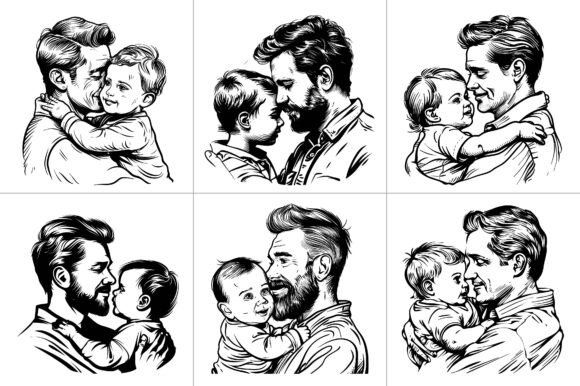 Father Dad Son Silhouette Line Art
