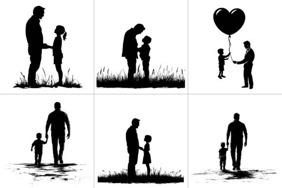 Father Son Daughter Silhouette Vector Graphics