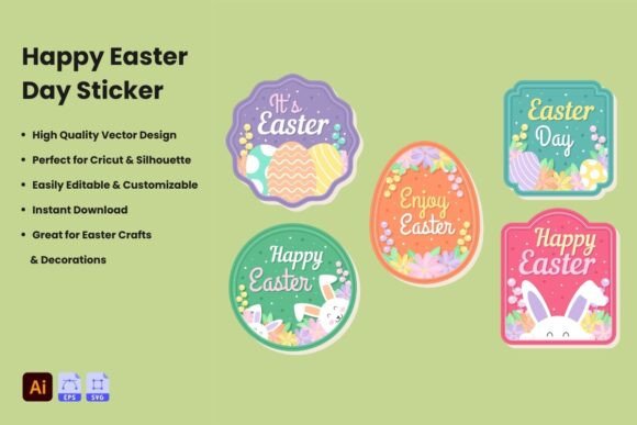 Happy Easter Stickers 2025 – Graphics & Crafts