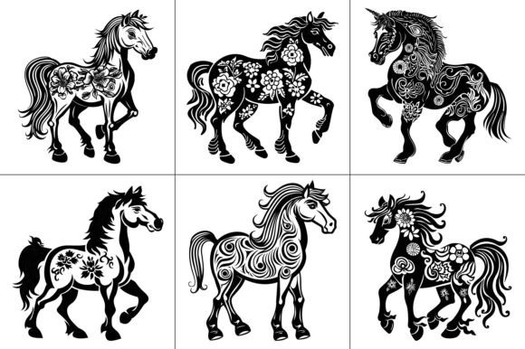 Horse Chinese New Year Line Art Vector
