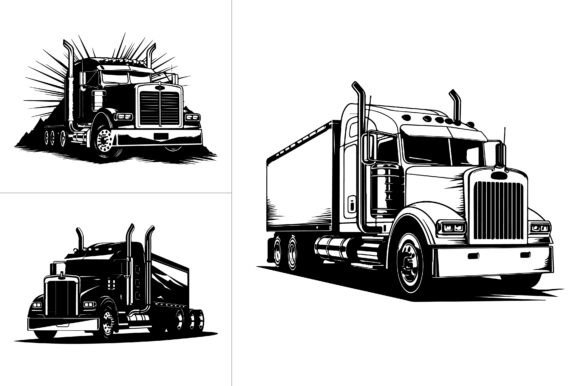Semi Truck Silhouette Vector Graphics and Crafts
