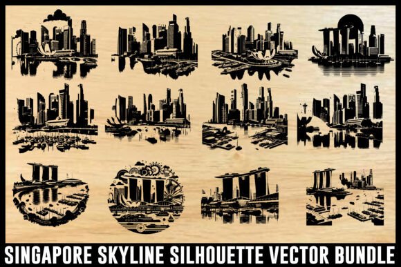 Singapore Skyline Silhouette Vector Set: Graphics & Crafts