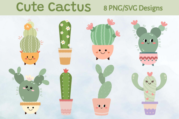 Smiling Cactus Set: Graphics with Desert Charm