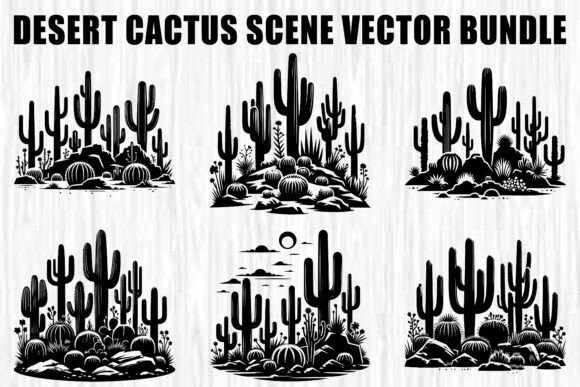 Vintage Desert Cactus Scene Vector Graphics
