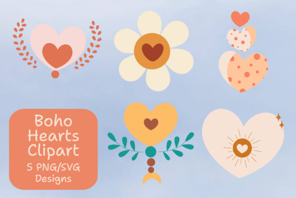 Whimsical Boho Heart Set for Crafts & Graphics